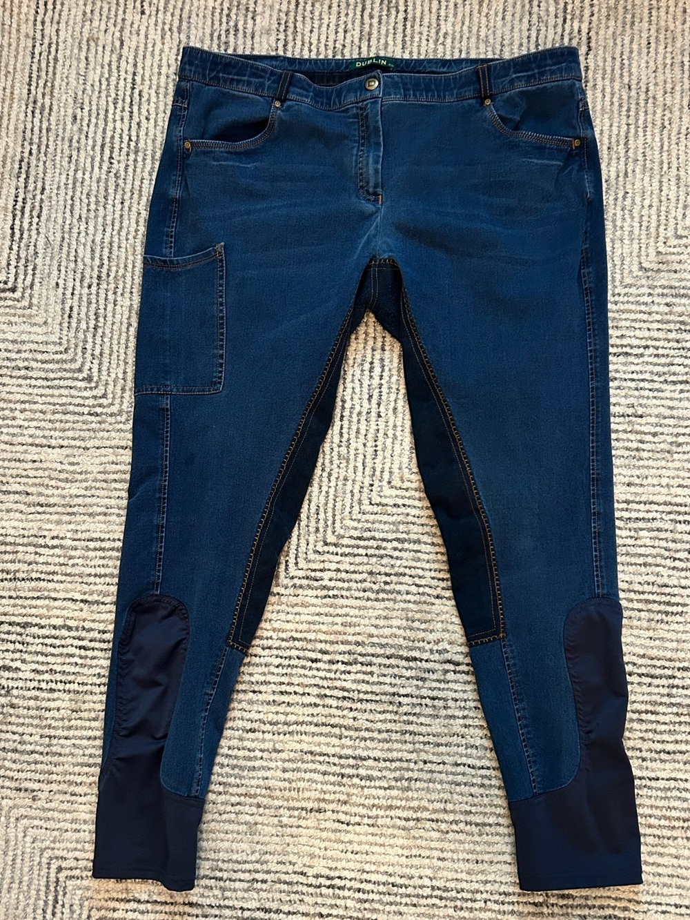 Dublin Ladies Shona Denim Riding Pants Suede 18/36 Horse equestrian Knee Patch